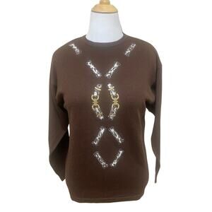 Brown Prizzi Equestrian Print Sweater NWT  | Made in Italy| Women's size M